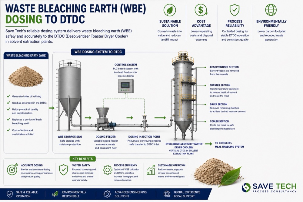 Waste bleaching earth dosing to DTDC